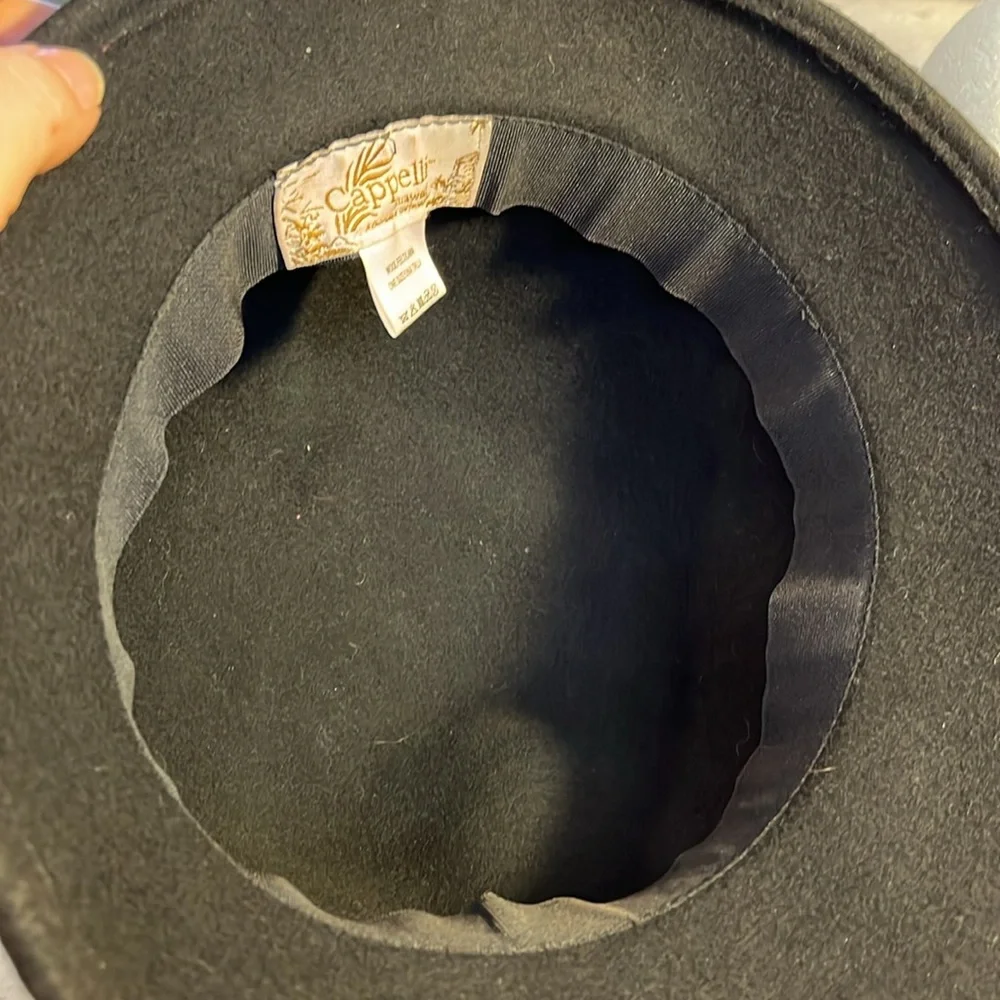 Vintage Cappelli black wool felt bucket hat  bling silver chains fake diamonds